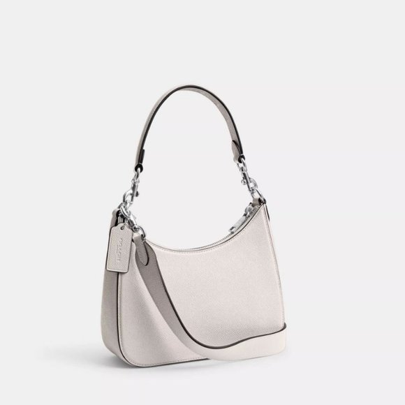 COACH Hobo pebbled leather logo strap shoulder crossbody bag - Chalk/Ivory - Picture 11 of 13